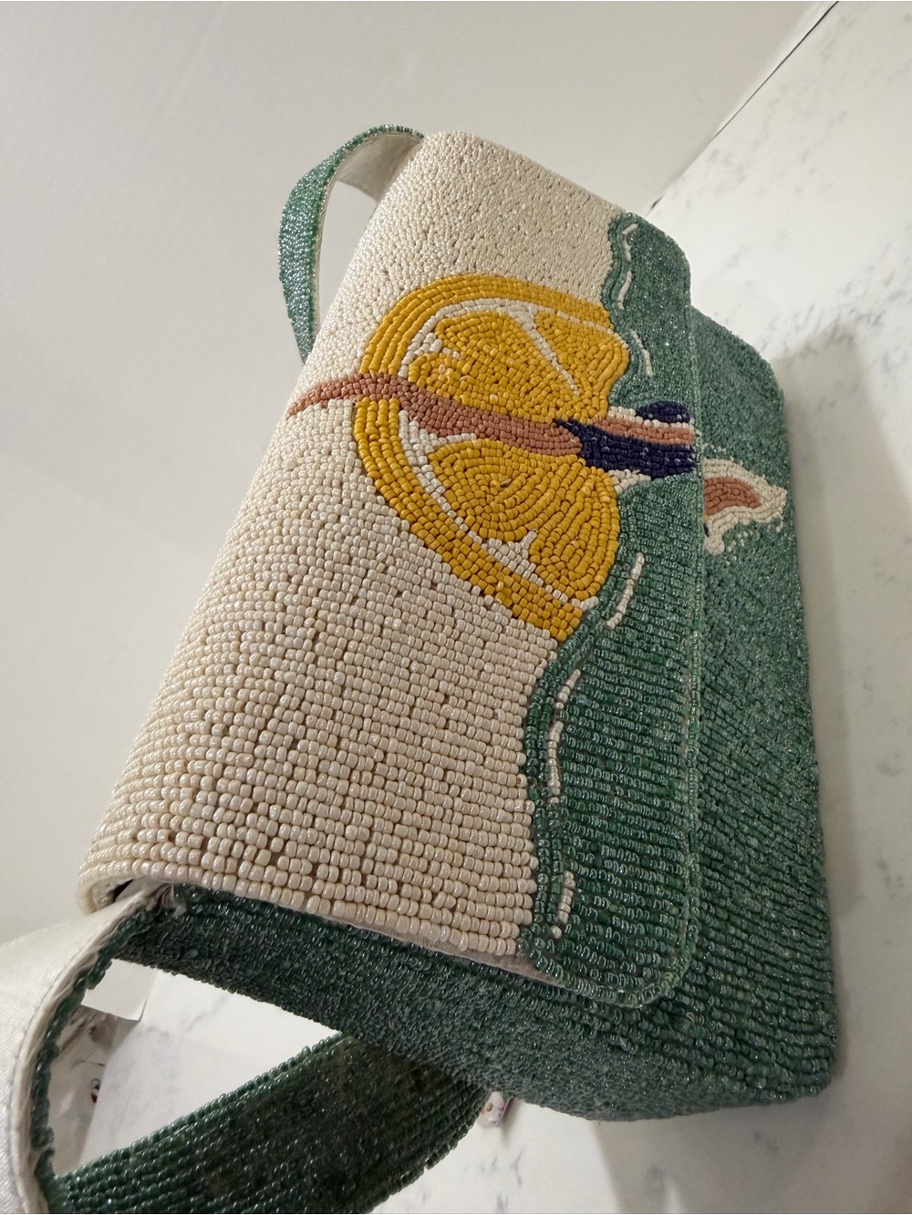 Green & Cream Embroidered Seaside Shoulder Bag - Picture 7 of 13
